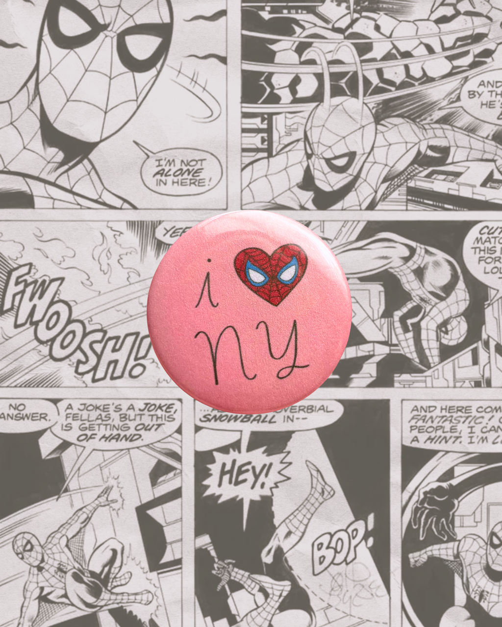 I Love NY Button Pin (pink)