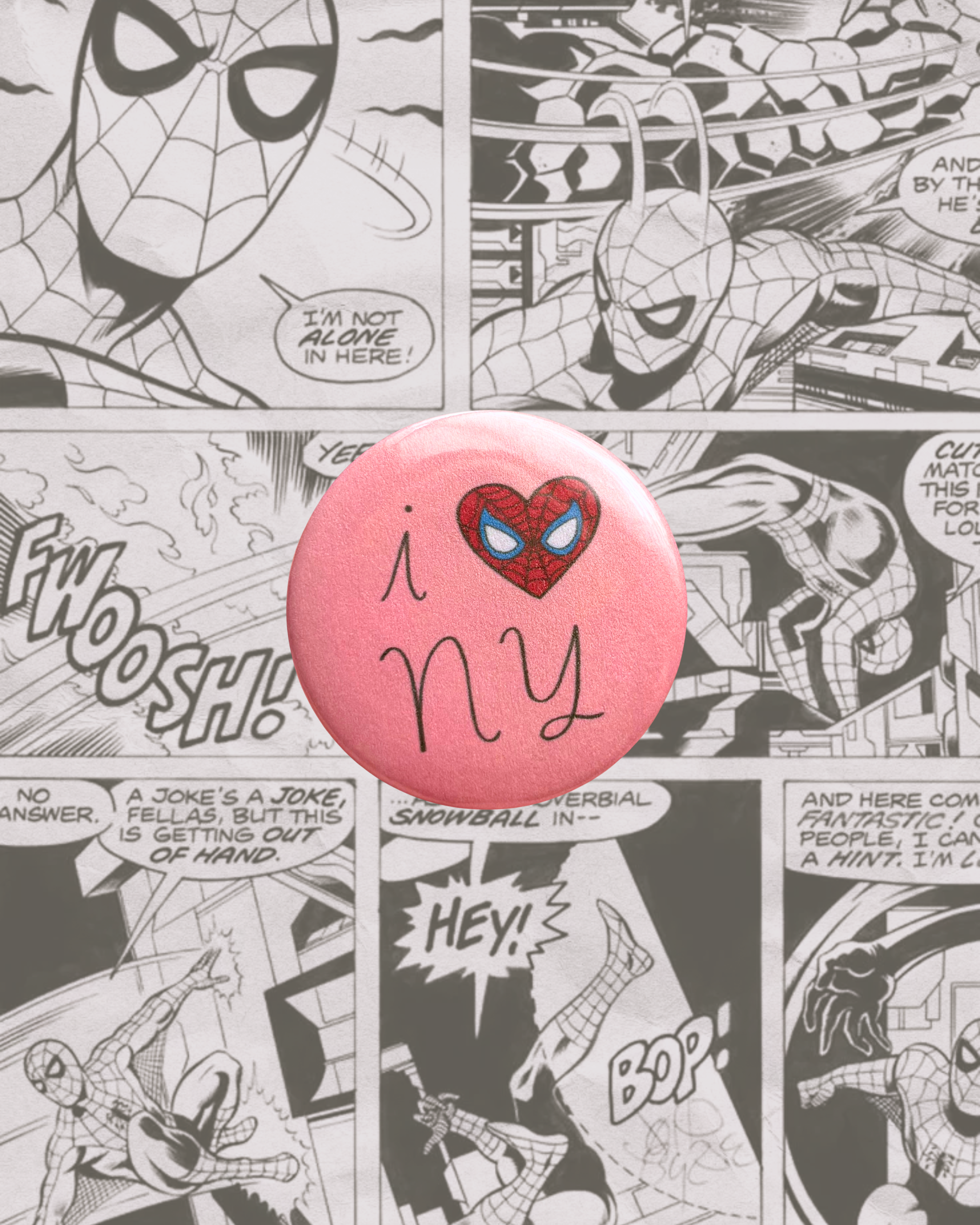 I Love NY Button Pin (pink)